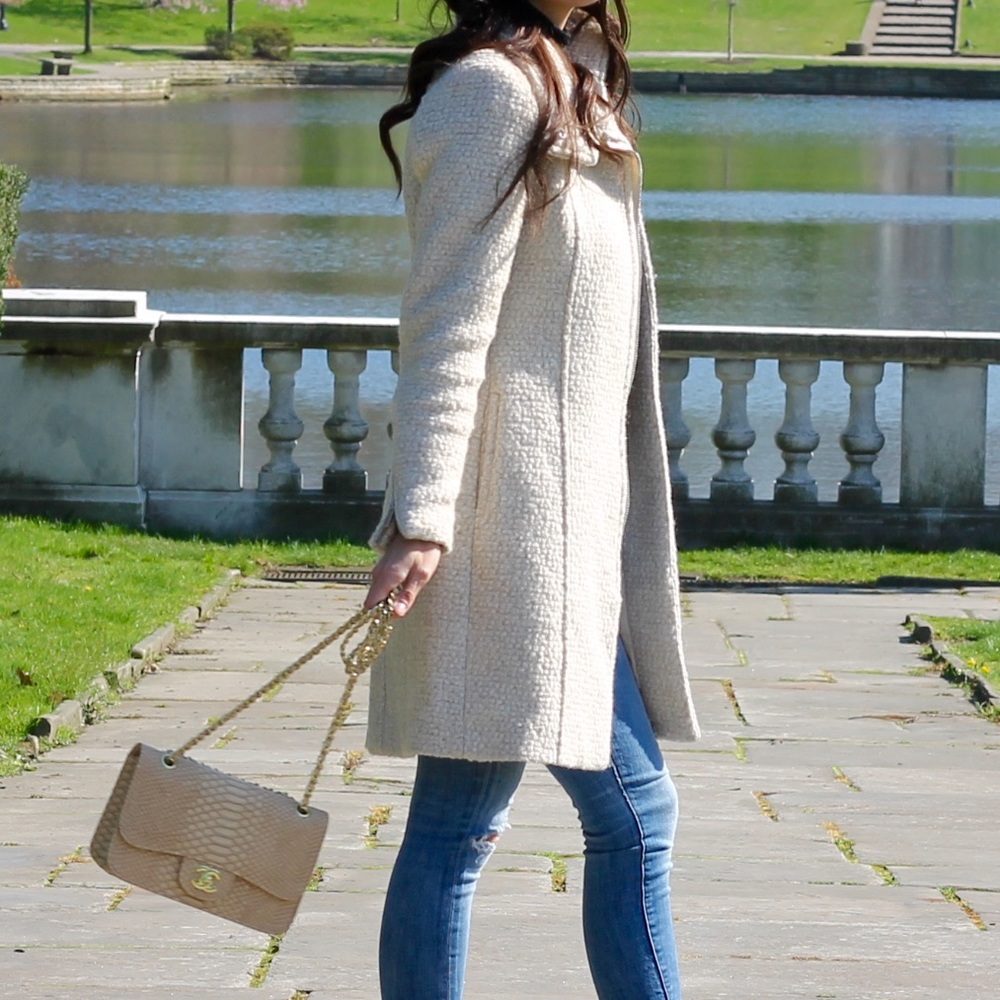 Cream fuzzy long jacket